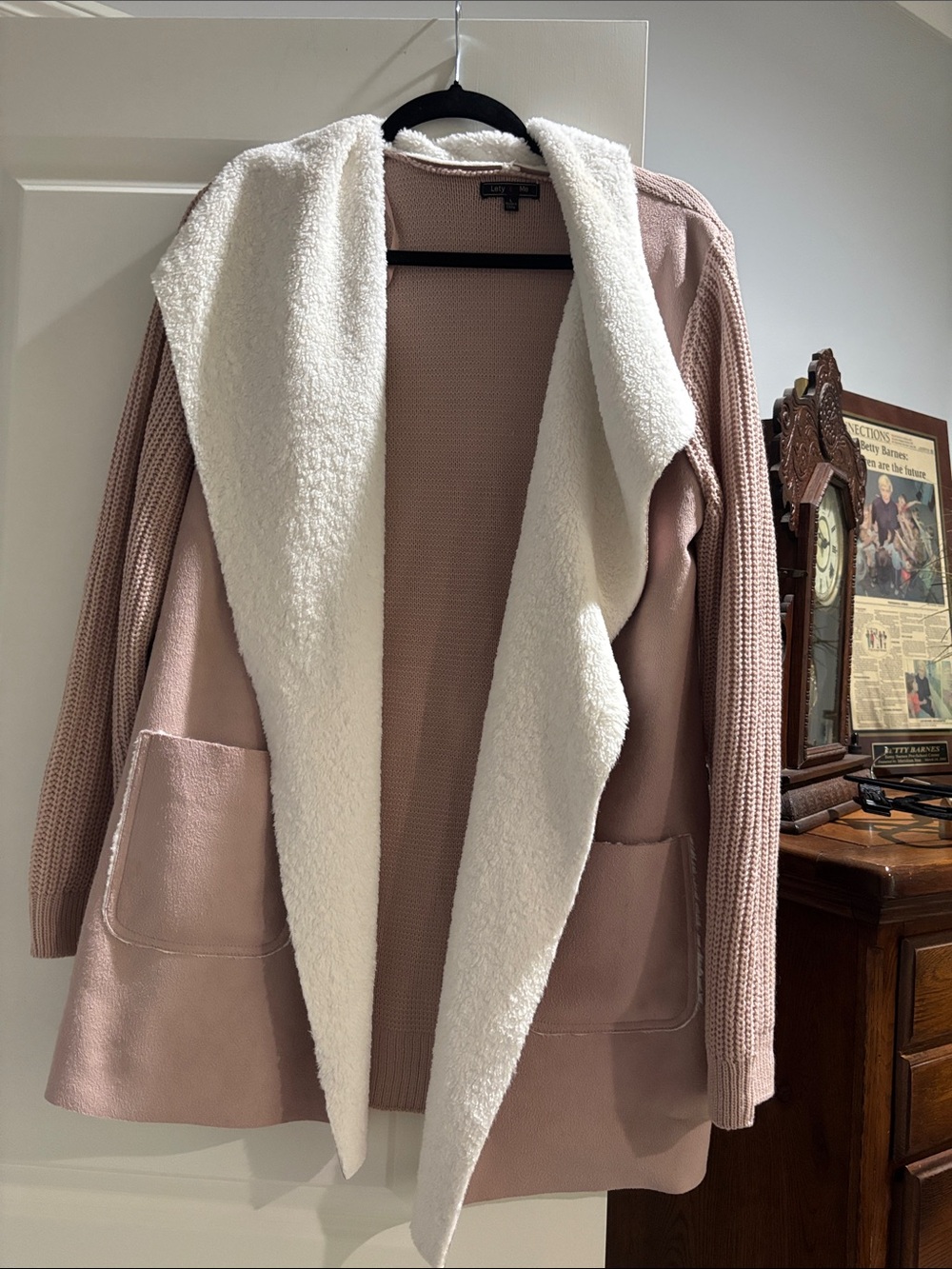 Cozy Open-Front Blazer with Sherpa Collar - Dusty Rose